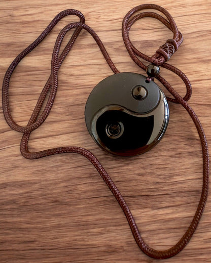 Náhrdelník Boho z obsidiánu Yin Yang Tai Chi, možnost personalizace gravírováním na dárek