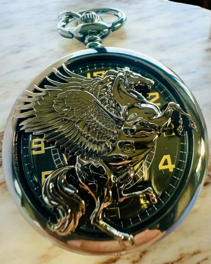 Kapesní hodinky "Equus Tempus" - Černé s motivem koně, možnost personalizace gravírováním - černý ciferník