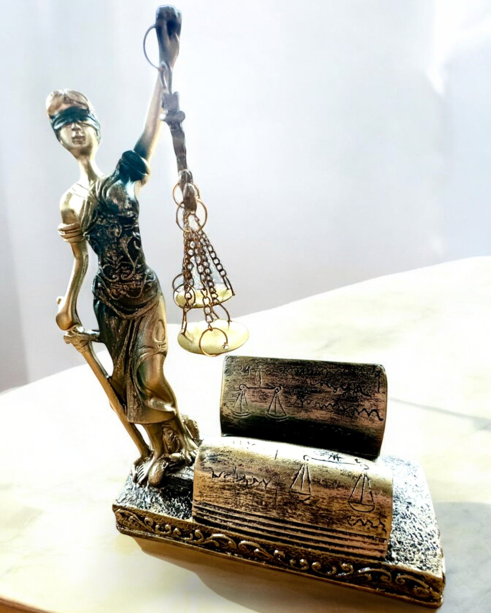 Statueta "Justicia 2" - Bohyně Spravedlnosti – Umělecká Dekorace na Polici, Řemeslo z Pryskyřice, personalizace gravírováním