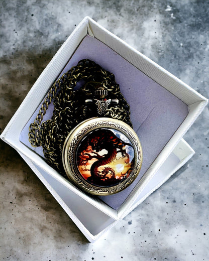 Kapesní hodinky "Dragon's Twilight" personalizace gravírováním